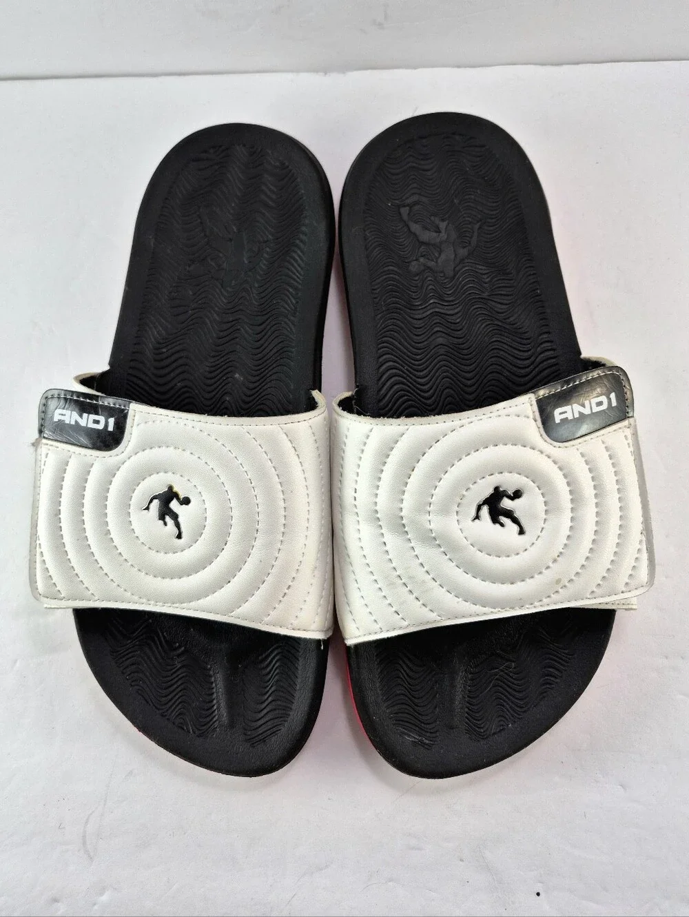 AND1 Men's Athletic Adjustable Swirl Slide Sandals Red Sole Size 11 Sporty NBA